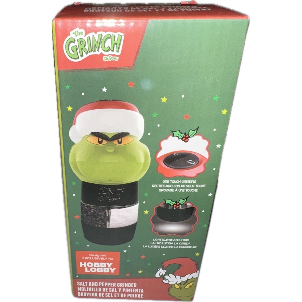 The Grinch Salt and Pepper Grinder Lights Up Requires 6 AAA Batteries (Not Inc.)